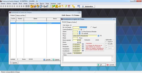SD Gestion Medium - Ficha de Cheques