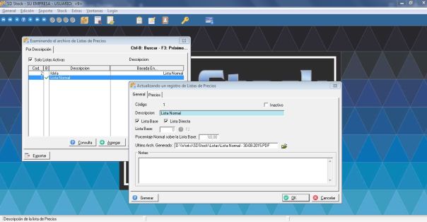 SD Stock - Ficha de Listas de Precios