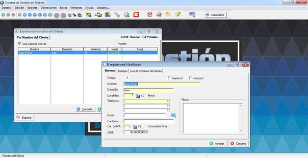 SD Gesti&oacute;n de Talleres - Ficha de Clientes